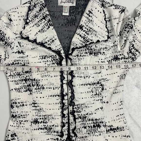 Joseph Ribkoff Black White Jacket Zip up Ruffle Trim size US 4 - Picture 10 of 12